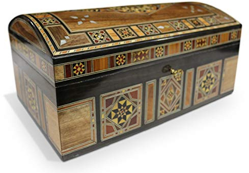Schmuckkasten, Truhe,Holzschatulle,Box,Kästchen,Mosaik Kunsthandwerk Holz Perlmutt intarsien mit Schmuck Unterteilung K 3220