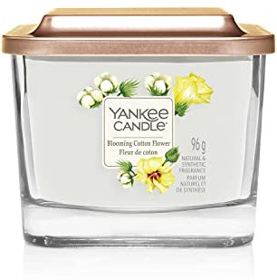 Yankee Candle kleine quadratische Duftkerze mit 1 Docht | Blooming Cotton Flower | Brenndauer bis zu 28 Stunden | Elevation Kollektion mit Plattformdeckel
