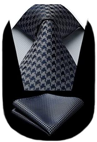 HISDERN Krawatte Navy Blau Klassisch Krawatte mit Einstecktuch Set Formelle Elegant Schlips Herren Business Party