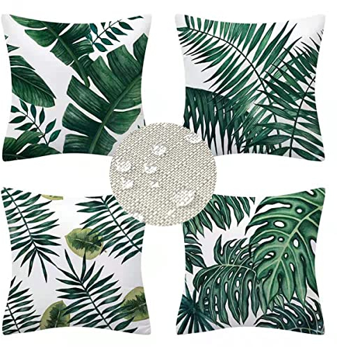 Morwealth 4 Stück Outdoor Kissenbezug,Dekokissen Leinen Kissenbezüge Wasserfest Geometrische wasserdichte Kissenhüllen wetterfest Werden für Schlafzimmer,Sofa,Garten (Grün, 45X45 cm 4 Stück)