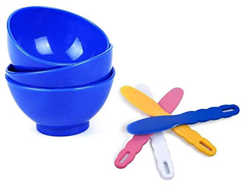 Three PCS Blue Flexible Silicone Dental Mixing Bowls with Three Spatulas