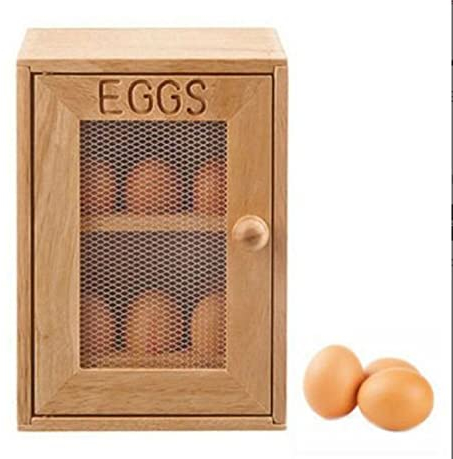 Q&H Wooden Egg Cabinet With Mesh Front - 2 Shelves With 6 Slots Each - Holds Dozen Of Eggs (12x) - Egg Storage Holder Rack Kitchen Cupboard Free Stand - 2 Tier Wire Mesh Door Panel - H25 x W18 x D12cm