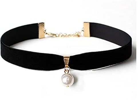 MIQIQAO Black Classic Velvet Choker Necklace Stretch Gothic Choker with Pearl Pendant for Women and Girl