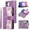 UEEBAI Wallet Case for iPhone 11 6.1 inch, Glitter PU Leather Magnetic Closure Handbag Zipper Pocket Case Kickstand Card Holder Slots with Wrist Strap TPU Shockproof Flip Cover - Bling Purple