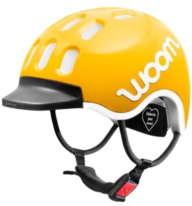 woom Kids Helm, Fahrradhelm für Kinder, mit Visier, für Jungen und Mädchen, 46–50 cm, Größe XS, Verstellbar, Aufprallschutz, Gelb (Sunny Yellow)