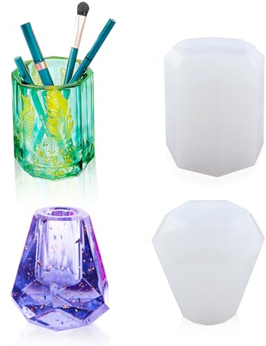 HyzaPhix 2pcs Silikonform Gießform Resin Mold Stifthalter Gießharz Formen Schmuckkästchen Silikon Epoxidharzform Mit Deckel Silicone Mould für DIY Vase Make-up-pinselhalter (A)
