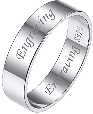 Silvora Individueller Fingerring mit Name Gravur für Damen Herren S925 Silber Simpel Schmaler Bandring in 5mm breit Schlichter Glänzender Siegelring für Partnerring Paarring Ringgröße 64(20.5)