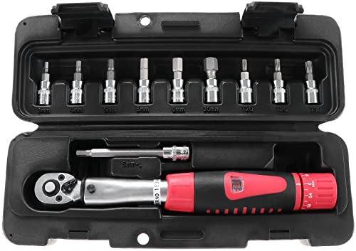 eROOSY Bike Torque Wrench, Bike Tool 1/4 Inch Drive Click Torque Wrench Set – 2 to 24 Nm, with Extension Bar and Protective Storage Box