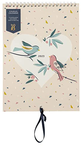Busy B - Wandkalender für Paare von Januar bis Dezember 2023 - Vögel - Jahresplaner für zwei mit Spalten, monatlichen Steckfächern und Stickern, Pink, 5244AMZ