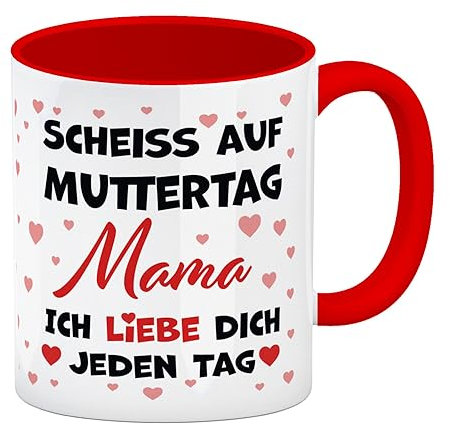 speecheese Scheiß auf Muttertag Kaffeebecher Rot mit Herzchen-Muster für die beste Mama