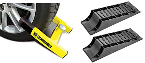 Maypole SH5438 Stronghold Atlas Caravan Wheel Clamp & MP4601 Level Ramp Set (Twin Pack), Black