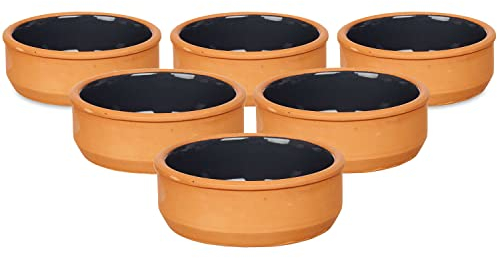 TIENDA EURASIA - Set de 6 Cazuelas de ø12 cm, Cazuela Barro Aptas para el Horno, Juego de 6 Cazuelas Lavables en Lavavajillas, Tamaño ø12 x 5 cm, Cazuela Redonda Se puede Usar en Microondas (Negro)