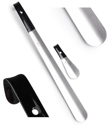 SULPO 2er-Pack Schuhlöffel-Set - Schuhanzieher aus Edelstahl & Aluminium, Öse zum Aufhängen & Gummigriff zum bequemen Schuhanziehen - Ideal für Senioren, Schwangere, Behinderte