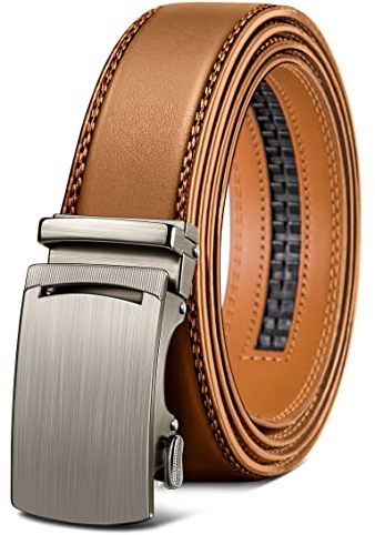 KEMISANT Gürtel Herren, Ledergürtel Ratsche Automatikschließe für Herren Business Anzug, 35mm Breit Gürtel,Größe Angepasst(Orangebraun-115cm/32-38 taille verstellbar)