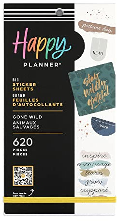 Happy Planner Aufkleber-Set für Lehrer, Planer und Projekte - Mehrfarbige Aufkleber - Große Größe - Gone Wild Thema - 30 Blatt 620 Aufkleber insgesamt