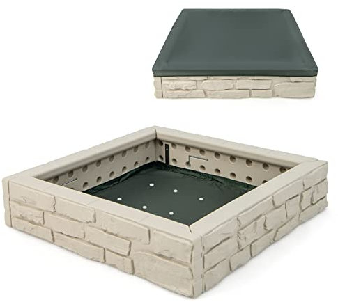 Maxmass Kids Sandbox, Large Outdoor Sandpit with Cover and Bottom Liner, Children Garden Sand Play Station for Beach Backyard (White)