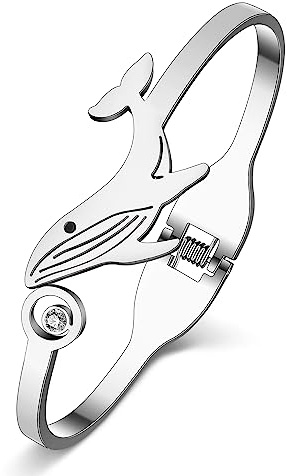 DALANE Edelstahl Versilbert 18K Vergoldet Strass Katze Armreif Armbänder Geschenke für Damen Mädchen Schmuck Zubehör (Versilberter Wal)