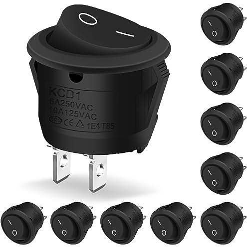 10 Stück Kippschalter Rund, Hanibos Mini 2 Polig Wippschalter ON/OFF Einrastbare mit Selbsthemmung Runde Schalter 10A/125V 6A/250V Schwarz für Auto Boot Haushaltsgeräte
