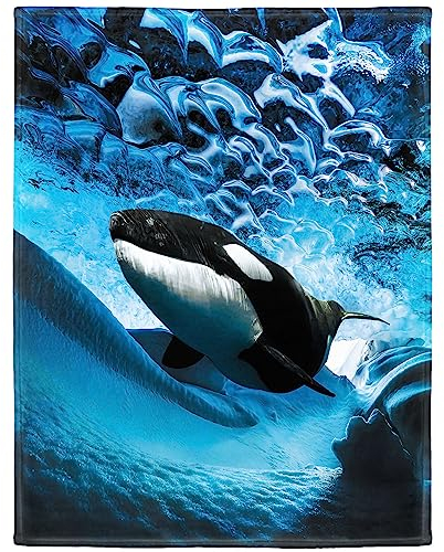 Zomer Kuscheldecke Flauschig Decke 150x200 cm Wohndecke Couchdecke Mikrofaser Sofaüberwurf Tagesdecke weiche warme Sofadecke mit Wal Ozean Motiv