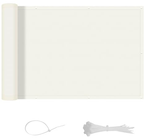 LOVE STORY Brise Vue pour Balcon 90x400cm, Imperméable Couverture de Confidentialité Écran(PES),Protection UV Opaque pour Balcon with Cable Ties,Pare-Soleil pour Jardin Extérieur,Crème