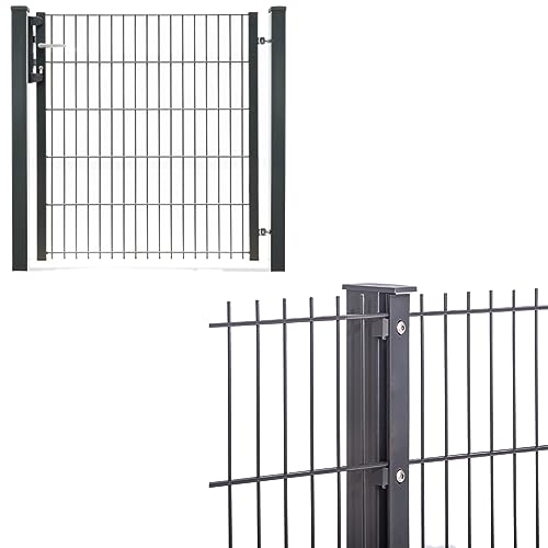 Doppelstabmattenzaun mit Tor | 656 Anthrazit | Pfosten mit Leiste | Gartentor Tor | Stabmattenzaun | 83 cm-12.5