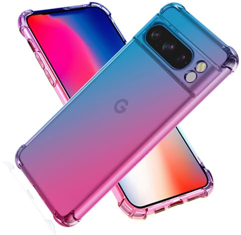 SEAHAI Cover per Google Pixel 8 Pro Cover, Ultra Sottile Custodia in TPU a Gradiente Colori, Trasparente Silicone Morbido Case Antiurto Cover, Blu/Rosa