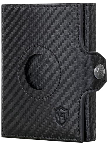 VON HEESEN Airtag Slim Wallet mit Münzfach & RFID-Schutz - Airtag Portmonee Herren klein aus echtem Leder - Mini Geldbörse - Kreditkartenetui Kartenetui - Portemonnaie Geldbeutel (Carbon-Schwarz)