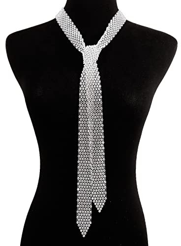 KieTeiiK Halskette, lange Schal-Halstücher, Strasssteine, Krawatte, Halskette für Damen, luxuriöse Kristall-Krawatte, 150 cm, Strass und Harz