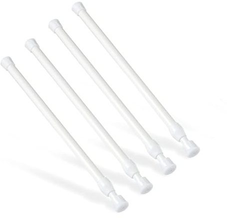 Goowin 4 Pcs Tension Rod, 25-40cm Tension Rods for Windows, No Drilling Rustproof Spring Adjustable Tension Curtain Rod for Doors, Windows, Wardrobe Bars, Drying Support Rods (White)