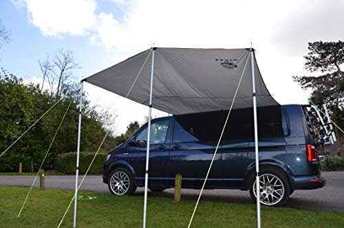 Wild Earth Awning Kit Sun Shade, RV, Camper, Motorhome, SUV, Truck, ANY Vehicle. Lightweight ripstop waterproof. Kit includes canopy set and awning rail. Securely attach to ANY vehicle (MEDIUM GREY)