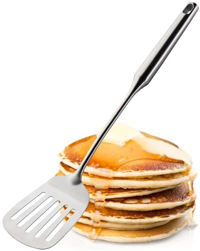 Sabatier Professioneller Pfannenwender mit Schlitzen aus Metall, groß, satinierter polierter Edelstahl, robustes Küchenhelfer, Wenden und Servieren von Burgern, Eiern und Pfannkuchen,