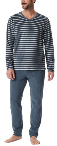 Schiesser Herren Schlafanzug Lang - Casual Nightwear Pyjamaset, Jeansblau_181926, 56 EU