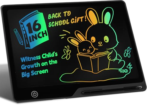 16 Pouces Tablette d'écriture LCD Rechargeable, Portable Tablette Dessin Enfant Effaçable Écriture, Dessin et liste de mémorisation Ardoise Magique Educatif Cadeau pour Enfants Jouets Noirs