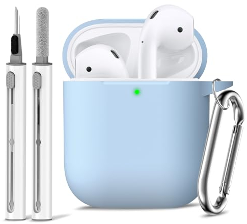 Inesore Compatible with AirpodsCase Cover, Soft Silicone Protective Case for Apple AirPods 2nd/1st Generation Charging Case with Keychain and Cleaner Pen, for Women Men-Lake-blue