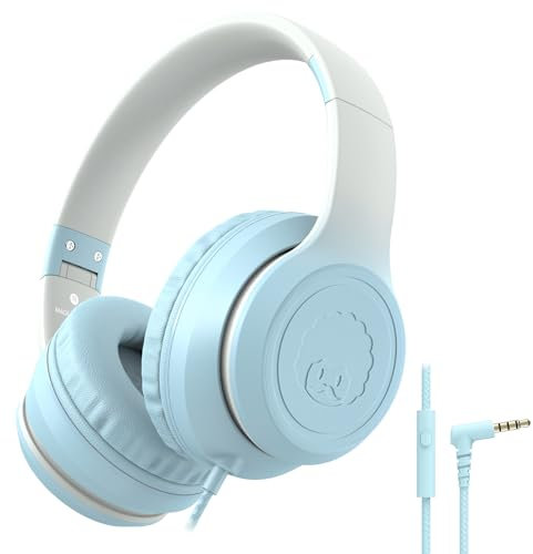 RockPapa L22 Cuffie per Bambini/Adulti, Cuffie con Filo e Microfono per Ragazzi Bambina Adolescenti, Cuffie Pieghevoli, Archetto Regolabile, per Scuola/Viaggio/Telefono/PC, Azzurro