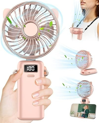 Kouric Portable Fan Handheld Rechargeable,[12H Long Battery Life] Hand Held Fans,USB Little Mini Fan with 5 Speeds,Chargeable Battery Powered Handheld Fans,Cooling Travel for Holiday Kids Women Pink