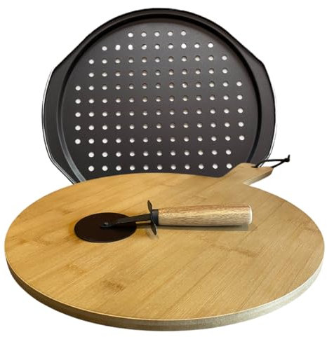 Pizza Oven Accessories: Board, Cutter Wheel & Tray for Crispy Crust. Serving Boards, Black Steel Wheel & Oven Trays