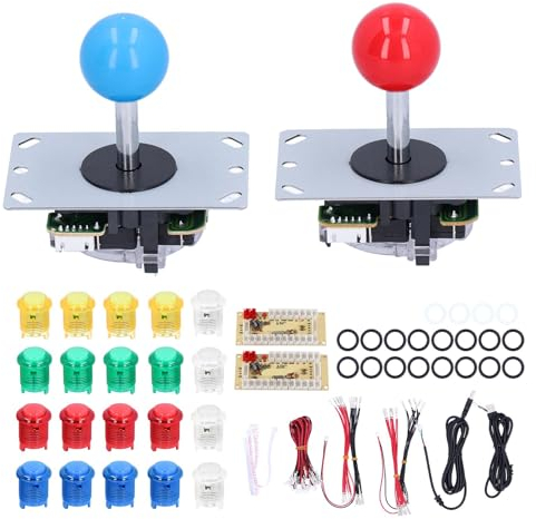 TOUISEDGI Arcade Game DIY Kits, 2 Player Arcade Game DIY Kits Joystick Set LED Arcade Buttons for Computer Games 5V