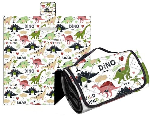 Hayisugal Picknickdecke Sandfrei Stranddecke Wasserdicht Campingdecke Waschbar Strandunterlage Tragbare Picknickdecke Soft für Strand,Picknick,Wandern,Reisen, Dinosaurier, 150 x 200 cm