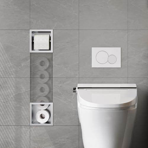 Neohomee Module d'armoire encastré en acier inoxydable avec porte-papier toilette Armoire de salle de bain intégrée Armoire de toilette étroite 74 x 15 x 14 cm