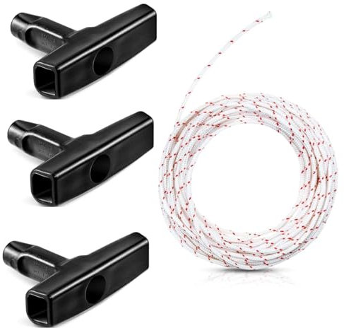 ZHjuju Corde de Lanceur à Rappel, Corde de Demarrage 10m x 3mm avec 3 Pièces Poignée de Démarrage Corde de Démarreur à Rappel pour Tondeuse à Gazon Moteur de Débroussailleuse de Bord de Coupe