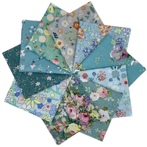 EDGEAM Stoffe zum Nähen 10 Stück 25x25 cm Patchwork Stoffe Paket Baumwollstoffe Quiltingstoffe für Quilten DIY Handwerk Scrapbooking (Grün B)