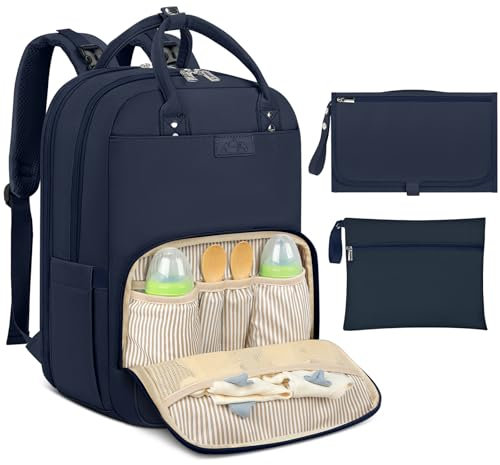 Baby Changing Bag Backpack with Portable Changing Mat Waterproof Nappy Bag Multifunction Baby Diaper Bags Large Rucksack Bag for Mom & Dad Blue