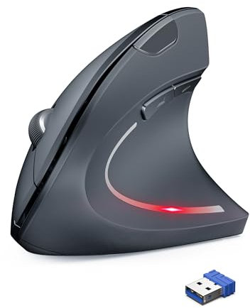 TechRise Verticale Wireless, Mouse Ergonomico 2.4G, 4800 DPI Ottico Senza Fili Con Micro Ricevitore USB, 6 Pulsanti Silenzioso per PC Portatile, Computer, Mac, Grigio
