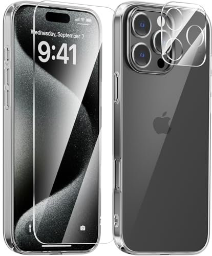 X-level for iPhone 16 Pro Max Case, Compatible with Wireless charging, 1 Clear Soft Phone Case + 1 HD Screen Protector + 1 Camera Lens Protector, Shockproof Protective Cover for iPhone 16 Pro Max