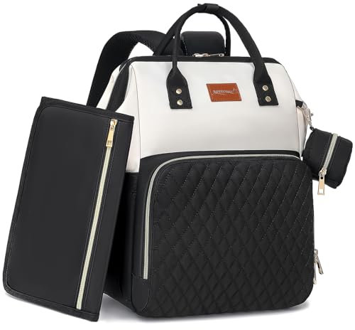 Rosegin, großer Wickelrucksack mit Wickelunterlage und Schnulleretui – Baby-Tasche für Kleinkinder, stilvolle und wasserdichte Reisetasche für Eltern – schwarz / weiß