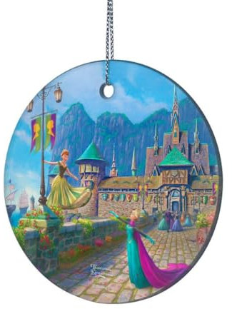 Disney – Frozen – Celebration in Arendelle – Thomas Kinkade Studios - 3.5” Starfire Prints Hanging Glass Print Accessory – Officially Licensed Collectible | Complimentary Velveteen Gift Bag