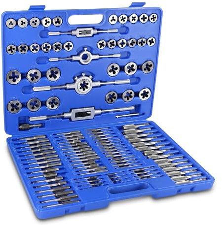 ENVA Gewindeschneid Satz 110TLG. Feingewindeschneider Set M2-M18 Gewindeschneiderset Gewindebohrer metrisch Gewindeschneidsatz inkl. Schneideisenhalter, Gewindebohrerhalter & T-Griff für Gewindebohrer