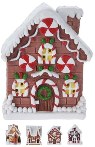 Carousel Home Gingerbread LED Christmas House | Cookie House Ornament Festive Light-Up Decoration | Light Up Christmas Village House Ornament - 10cm ~ Design Varies One Supplied