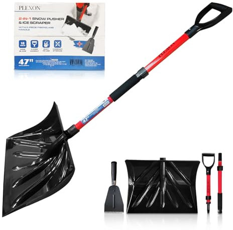 Schneeschieber und Eiskratzer Set mit 2-teiligem Fiberglasgriff und Kunststoff-D-Griff, 45,7 cm breite Klinge